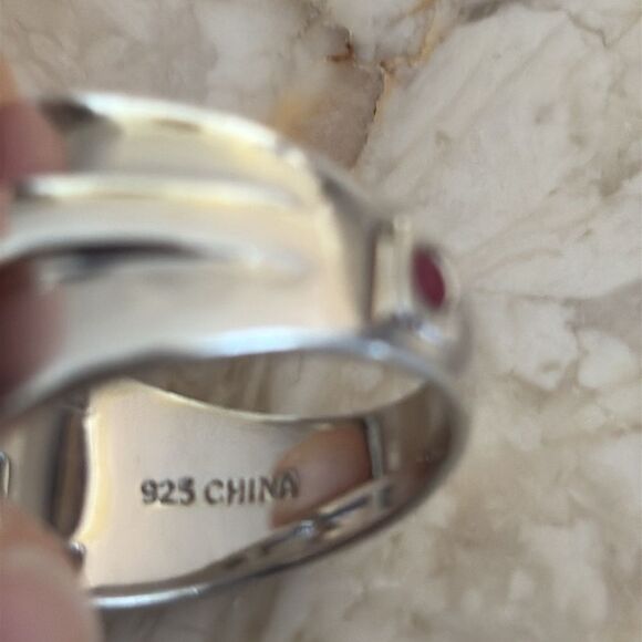 Elle 925 Sterling Silver Large Dome Ring Genuine Ruby Size 9 - Picture 7 of 10